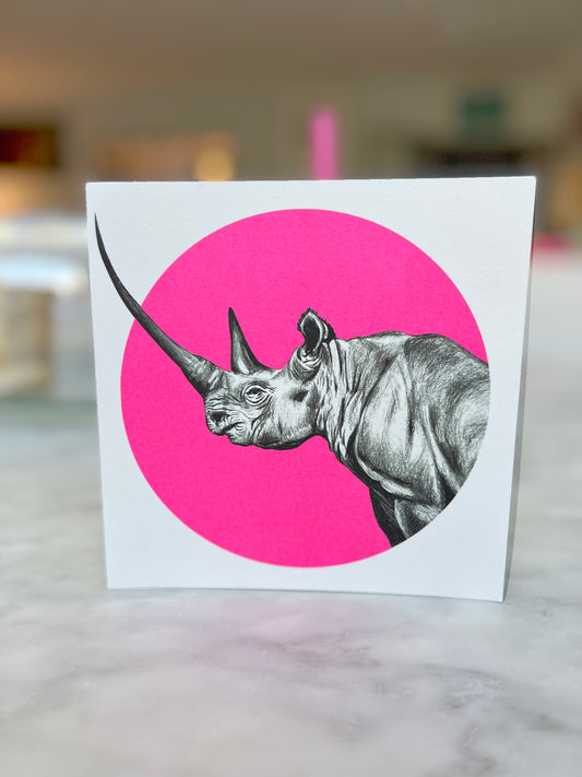 Pink Rhino Neon Wildlife Card