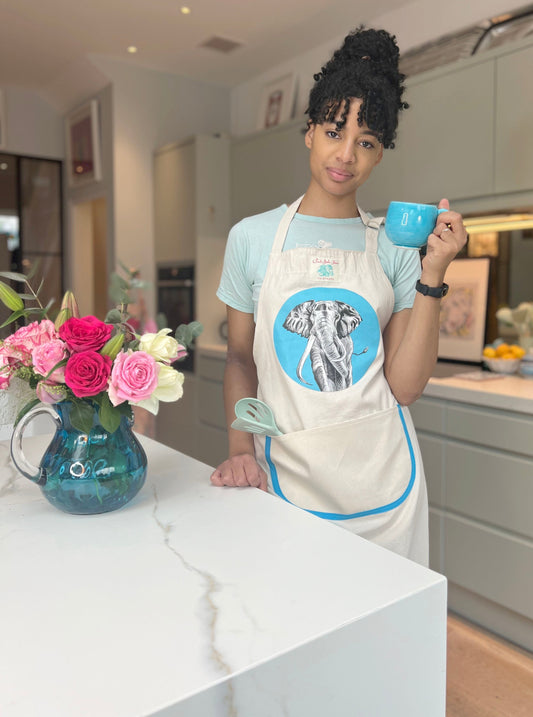 Sustainable Wildlife Aprons - Blue Ellie (Natural Cream)