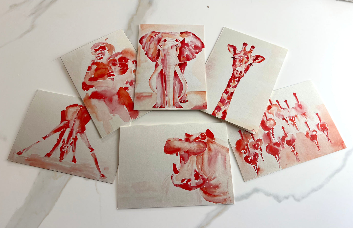 LUXURY SUSTAINABLE CARD SET ( X 6 Red & Orange watercolour collection)