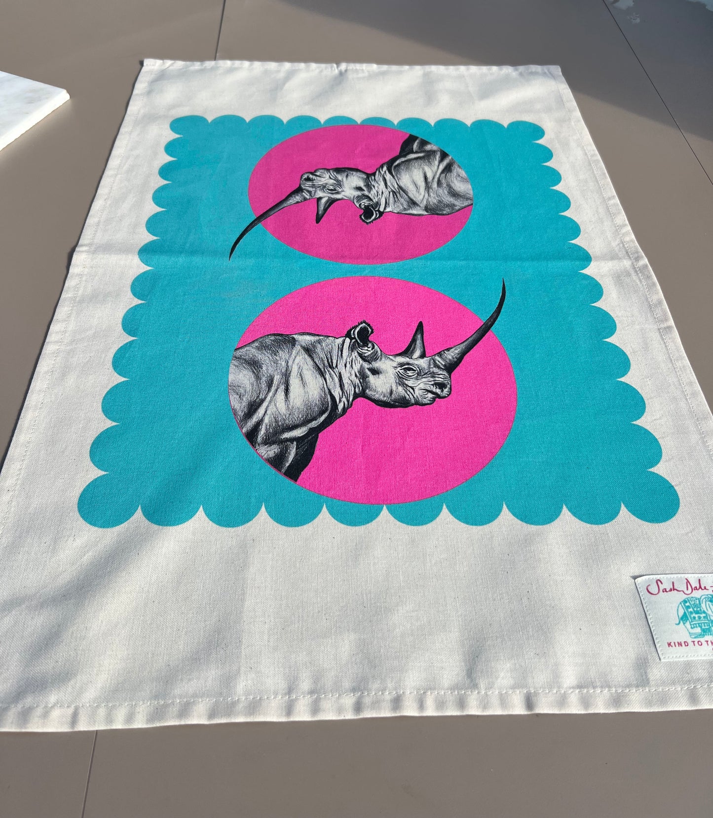 Tea Towel - Pink Rhino