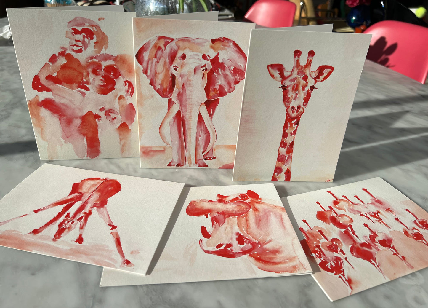 LUXURY SUSTAINABLE CARD SET ( X 6 Red & Orange watercolour collection)