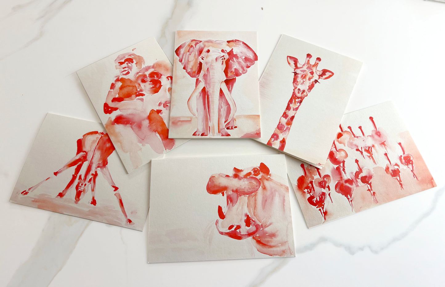 LUXURY SUSTAINABLE CARD SET ( X 6 Red & Orange watercolour collection)